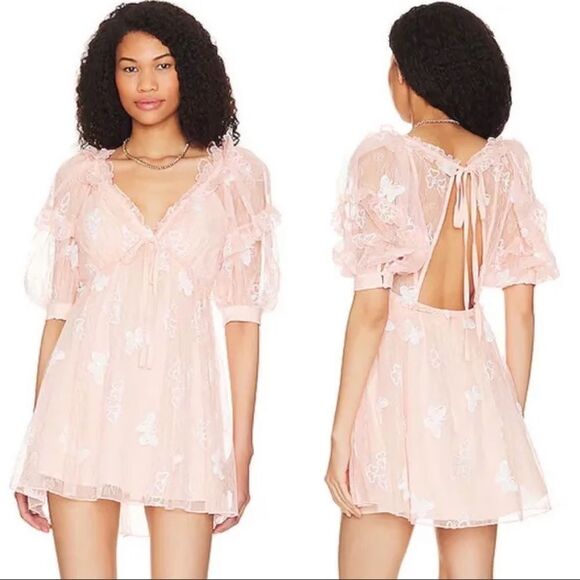 For Love And Lemons Shari Lace Mini Pale Pink Size Small NWT - Picture 1 of 14